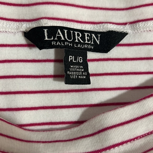 Lauren Ralph Lauren White With Pink Stripes Short Sleeve Top, Size PL - Picture 4 of 5